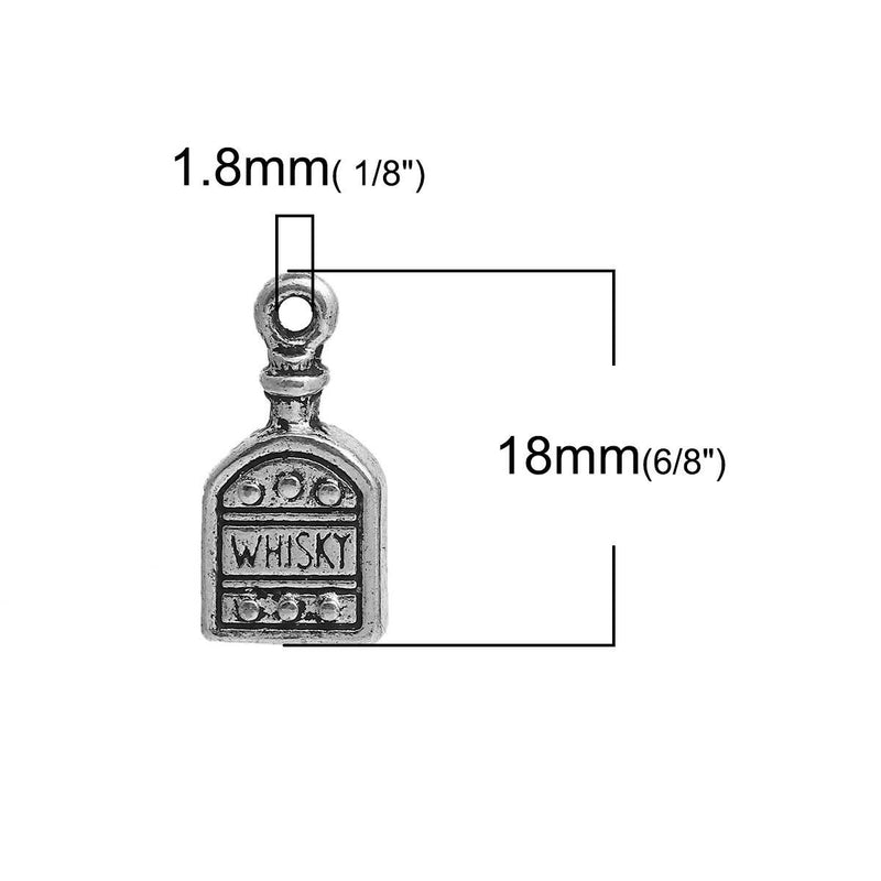 5 Silver WHISKEY Charms, silver oxidized metal charms, 19x9mm, 3/4" long chs3002