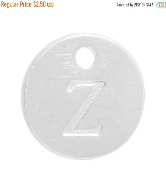 10 Letter Z Alphabet Charms Silver Plated Monogram, double sided round disc letter charms, dot charms, 12mm, (1/2") chs2998