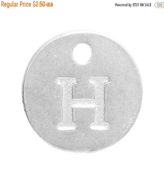 10 Letter H Alphabet Charms Silver Plated Monogram, double sided round disc letter charms, dot charms, 12mm, (1/2") chs2999