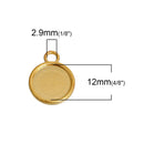 10 Gold Round Circle CABOCHON SETTING Bezel Frame Charm Pendants (fits 12mm cabs), Double sided can fit 2 cabochons, chs3006a
