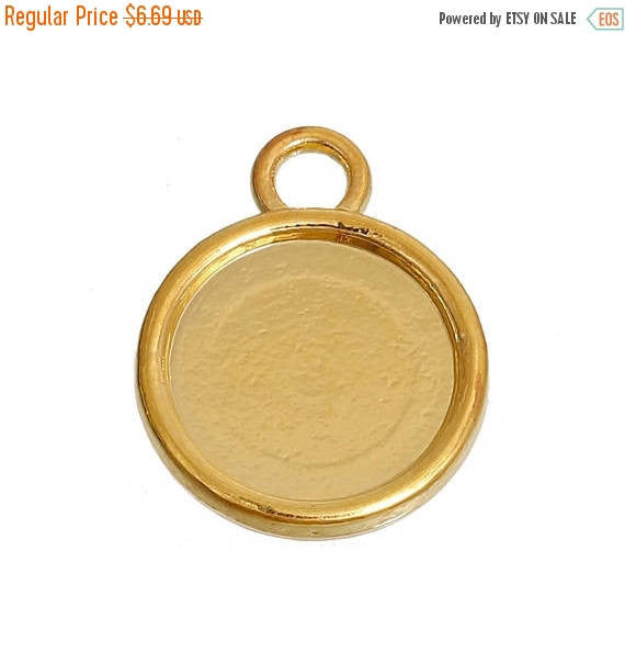 50 Gold Round Circle CABOCHON SETTING Bezel Frame Charm Pendants (fits 12mm cabs), Double sided can fit 2 cabochons, chs3006b