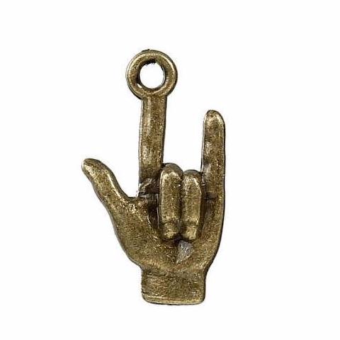10 Bronze I LOVE You Hand Sign for Sign Language, Charm Pendants chs3003