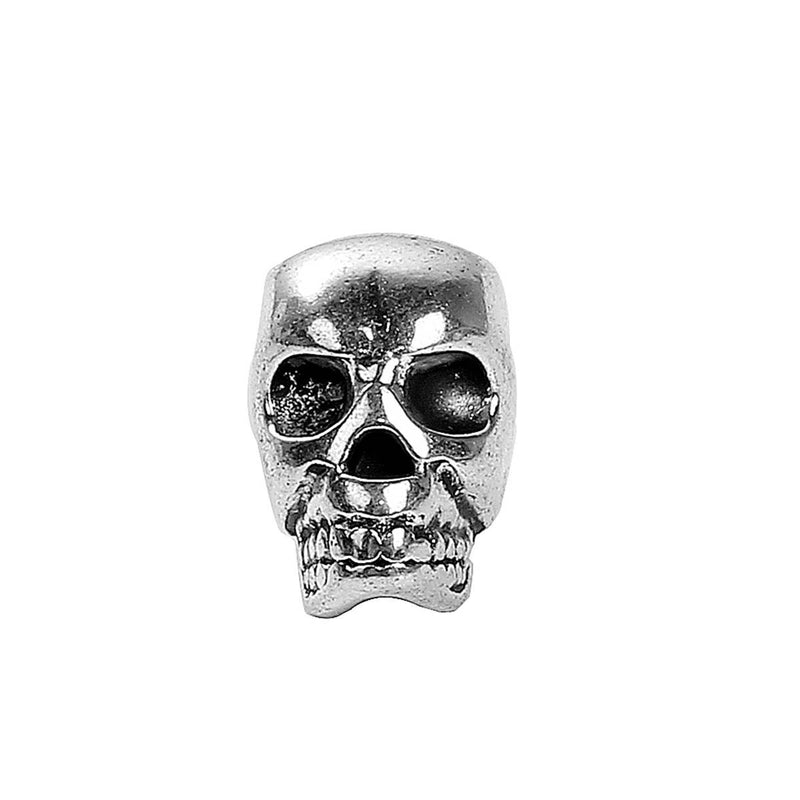 10 Silver Metal SKULL Beads, Large Hole, drilled top to bottom, great for leather cord, 12mm, bme0412a
