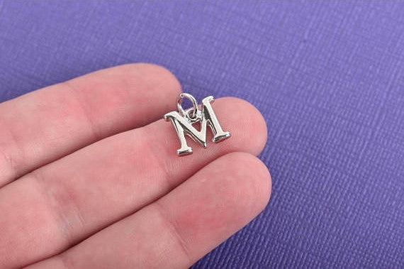4 MU Letter Silver Plated Charms, Greek Letter M Mu, Sorority Sister Charms, Silver Plated Pendant, 1/2" tall with jump ring, chs3014