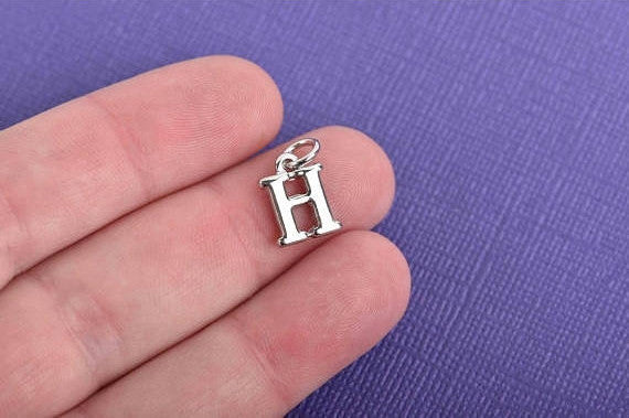 4 ETA H Letter Silver Plated Charms, Greek Letter Heta Eta H, Sorority Sister Charms, Silver Plated, 1/2" tall with jump ring, chs3016