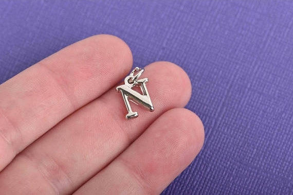 4 NU Letter N Silver Plated Charms, Greek Letter, Sorority Sister Charms, Silver Plated Pendant, 1/2" tall includes jump ring, chs3011