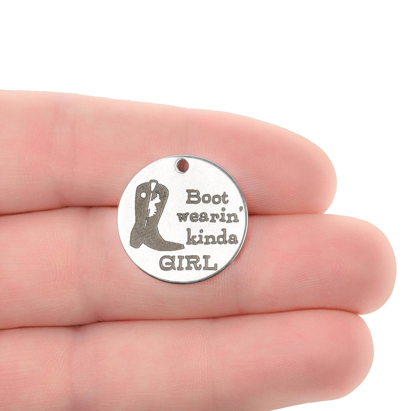 5 Boot Wearin Stainless Steel Quote Charms, Cowgirl Boots charm, 20mm (3/4"), cls0275a