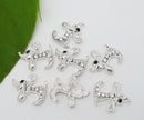 4 Silver rhinestone DOG Dachshund Puppy charms pendants .  crystal accents . chs0997