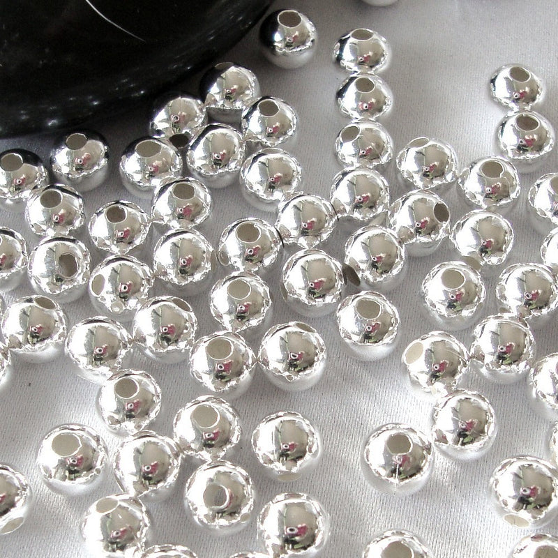 100 Bright Silver Plated Metal ROUND 6mm Smooth Beads bme0086