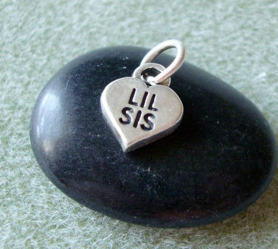 LIL SIS . Sorority Sis .  Sterling Silver Charm . Heart, pms0409