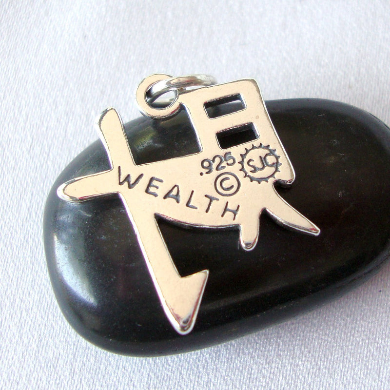 Sterling Silver Chinese Character WEALTH Charm Pendant pms0375