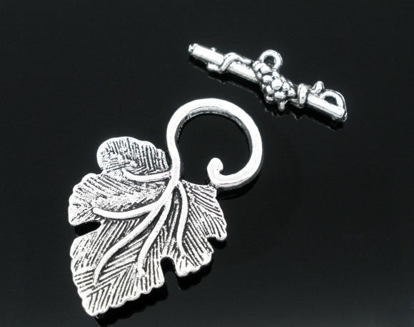 Leaf Antique Silver Fancy Toggle Clasps .Grape Leaves Leaf Clasp fcl0060