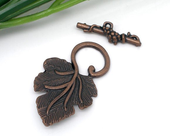 Copper Metal Fancy Toggle Clasps Grape Leaves 5 pc fcl0061