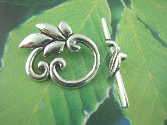 5 sets Antiqued Silver Fancy Toggle Clasps . LEAF DESIGN  fcl0049