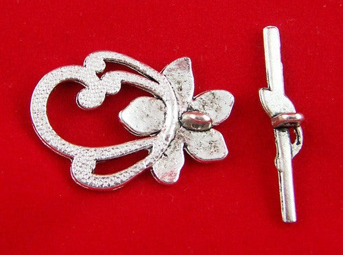 Antique Silver Fancy Toggle Clasps . Flower Lily Design  fcl0046