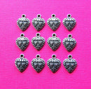 HEART silver charms or pendants, beautiful design heart charms, craft charms, bulk, 12 charms, chs0094