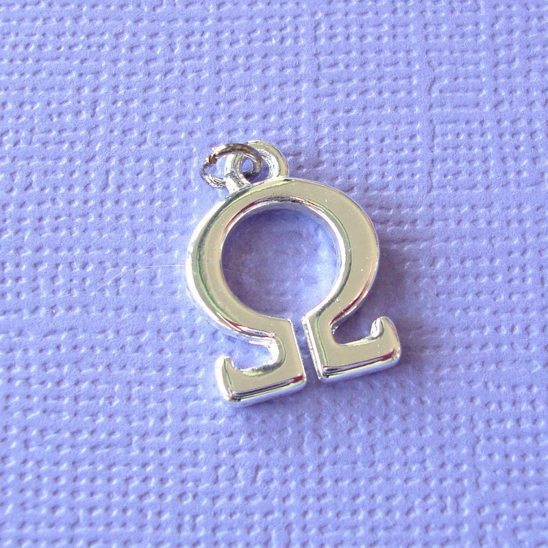 OMEGA . Greek Letter . Sorority Sis .  Silver Plated Charm  chs0553