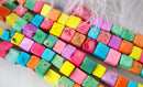 8mm Magnesite Howlite CUBE Beads in BRIGHT Colors, gemstones, full strand, how0366