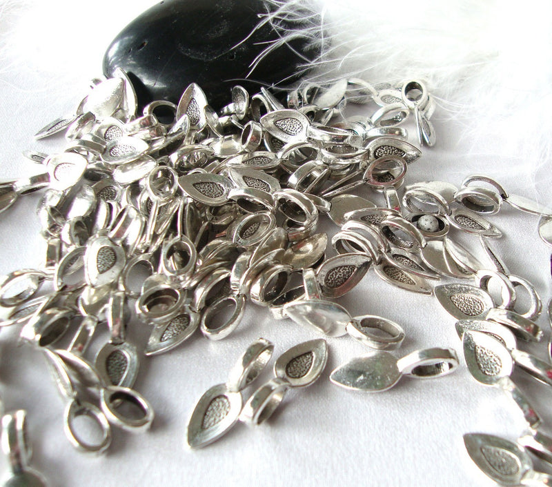 15 Silver pewter spoon glue on bails for pendants . fba0036