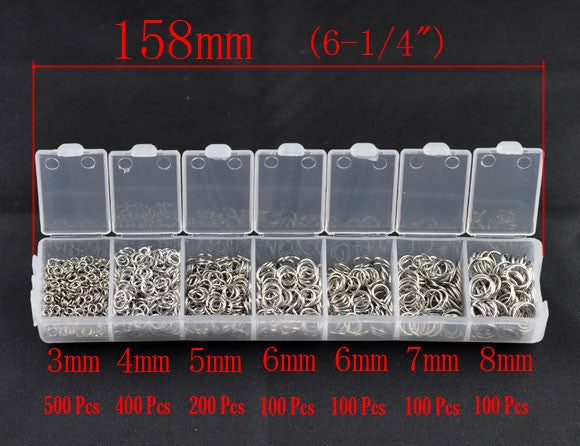 1 Box Mixed Silver Tone Open Jump Rings 3mm-8mm 1500 PCs Assorted with Storage Box  jum0007