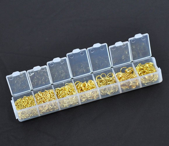 1 Box Mixed Gold Plated Open Jump Rings 3mm-9mm 1780 Pcs Assorted mixed 18 to 21 gauge with Storage Box jum0026