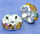 8mm AMBER TOPAZ AB Rhinestone Crystal Spacer Rondelle Beads . 10 pieces . Scalloped Edge . bme0210