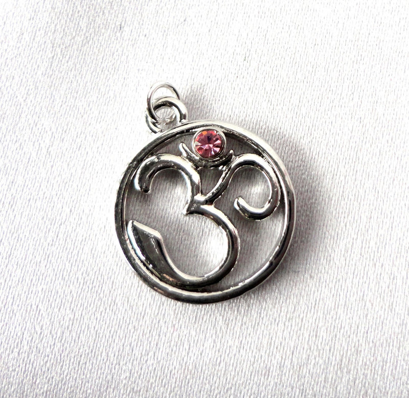 Pink Austrian crystal OM Silver Plated Pendant Charm  chs1294