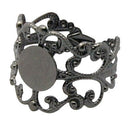 BLACK Gunmetal Filigree Ring Blanks, Brass Metallic Ring Blanks . fully adjustable sizing . 10 pieces fin0066