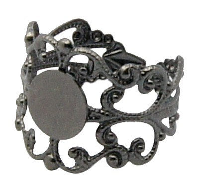 BLACK Gunmetal Filigree Ring Blanks, Brass Metallic Ring Blanks . fully adjustable sizing . 10 pieces fin0066