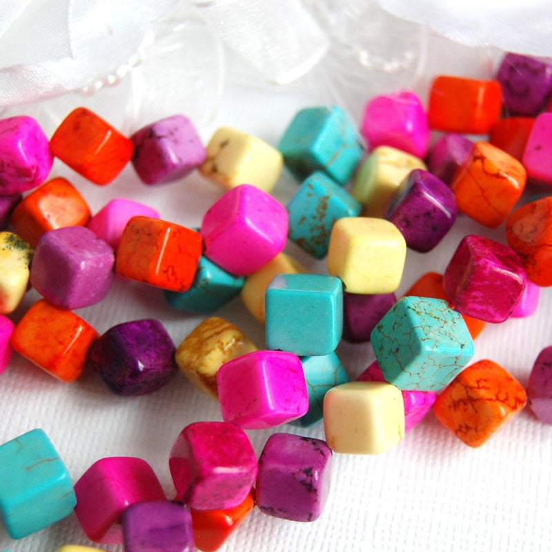 Magnesite 8-10mm GEMSTONE CUBES in Fresh Summer Colors, about 36 beads  how0113