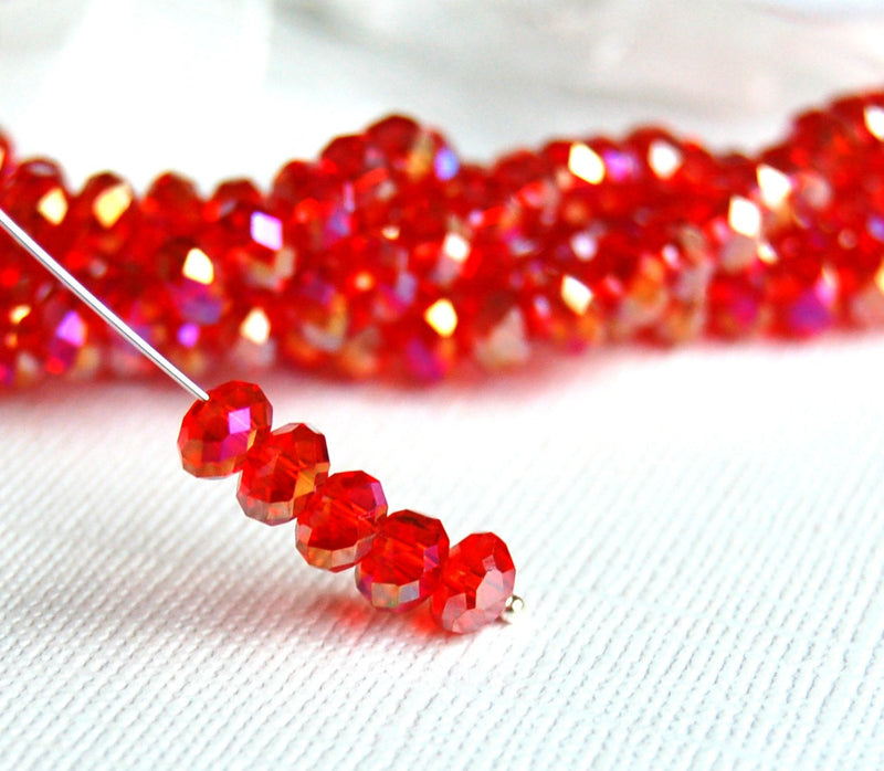 4mm LIGHT SIAM AB Glass Crystal Rondelle Beads  48 pieces bgl1043