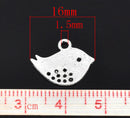 6 Silver MODERN BIRD . Charm Pendants, flat, silver tone metal  chs0960