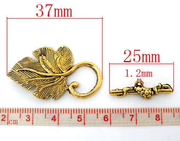 Antique Gold Metal Fancy Toggle Clasps  Grape Leaves  5 sets fcl0062