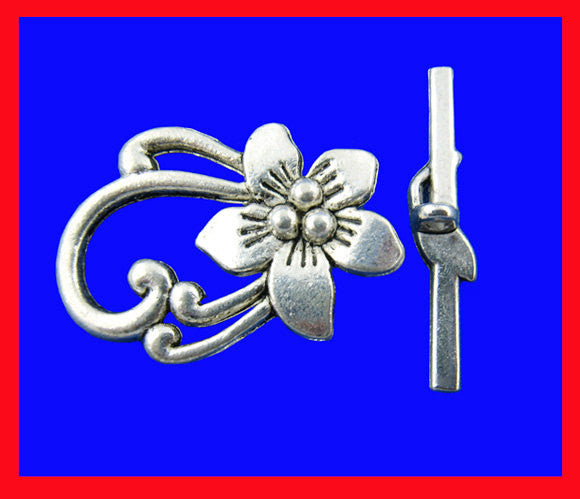 Antique Silver Fancy Toggle Clasps . Flower Lily Design  fcl0046