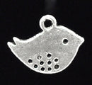 6 Silver MODERN BIRD . Charm Pendants, flat, silver tone metal  chs0960