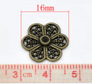 20 Antique Bronze Metal Round FLOWER Flatback Embellishment Findings . chb0226