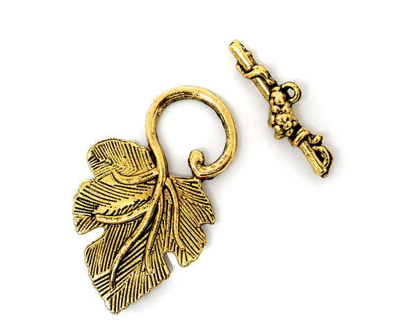 Antique Gold Metal Fancy Toggle Clasps  Grape Leaves  5 sets fcl0062