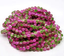 PINK and GREEN Crackle Glass Round Beads 8mm, 32 inch strand . about 105 beads  . bgl0324