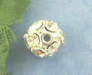 10 pc Silver Plated Rhinestone Crystal Disco Ball Spacer Beads Fireball 6mm   bme0011