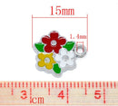 On Sale  4 Red, White and Yellow FLOWER Enamel Charms che0410