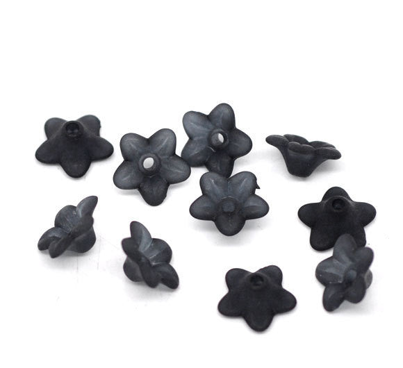 50 Frosted Acrylic BLACK LILY Flower Charm Pendants, bac0252a