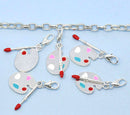 ARTIST'S Palette 2-part moveable charm with lobster clasp . silver plated with enamel accents . che0288