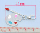 ARTIST'S Palette 2-part moveable charm with lobster clasp . silver plated with enamel accents . che0288