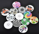 50 Large White Painted 4-Hole WOOD BUTTONS  30mm Scrapbooking . Beading . Sewing, mixed designs, but0240