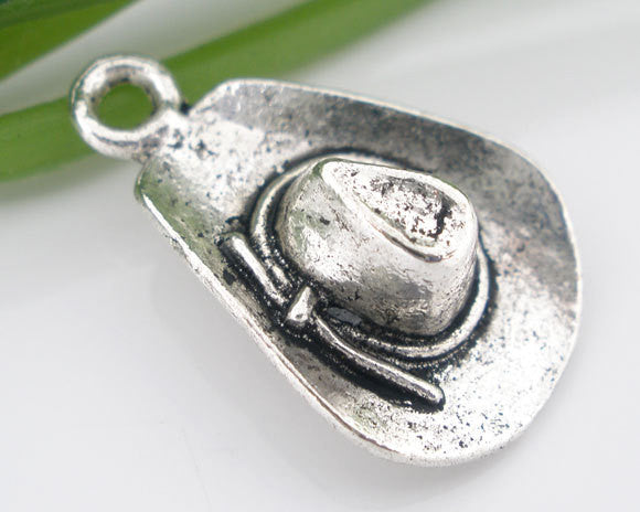 Silver Metal COWBOY HAT Charm Pendants  . 10 pieces  Chs0029