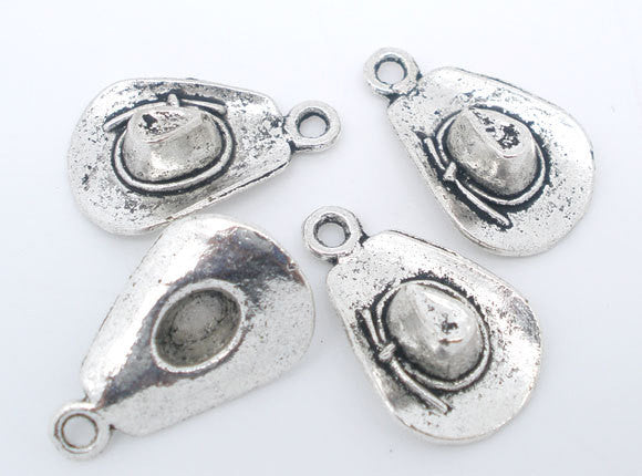 Silver Metal COWBOY HAT Charm Pendants  . 10 pieces  Chs0029