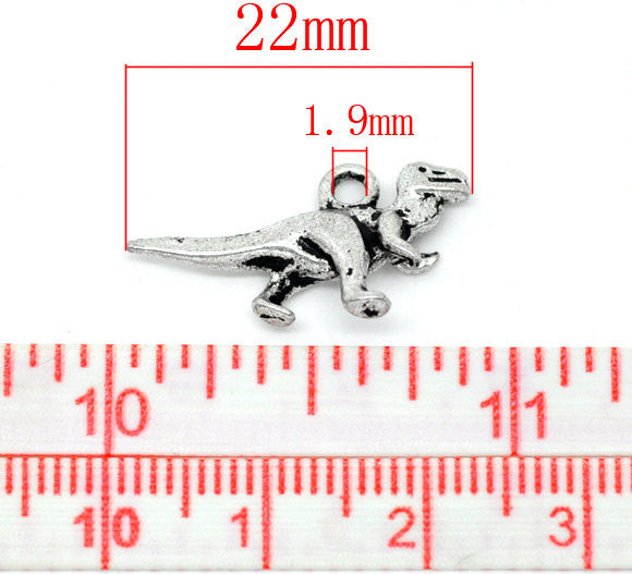 Silver Metal DINOSAUR CHARMS or Pendants . 10 pieces  chs0826