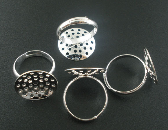 5 PCs Adjustable Silver Tone Ring Base Blank Findings . fin0267