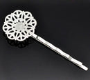 Silver Plated Filigree Flower Bobby Pins Hair Clips . 10 pieces . fin0258