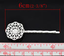 Silver Plated Filigree Flower Bobby Pins Hair Clips . 10 pieces . fin0258